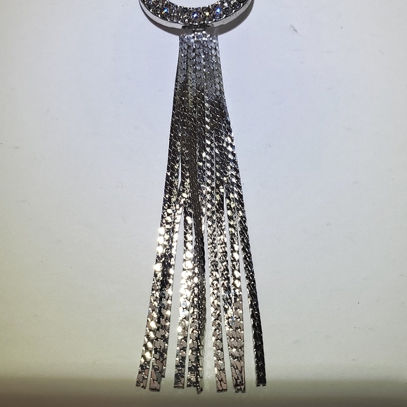 Silvertone Double Crystal Circle Pendant Tassel Necklace (NIB) - Picture 3 of 4